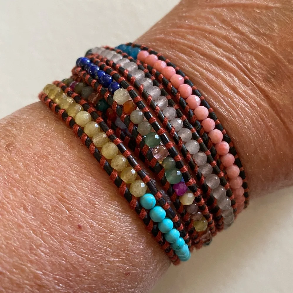 Chan Luu Multi Gemstone 5 Wrap Leather Bracelet - Picture 2 of 7